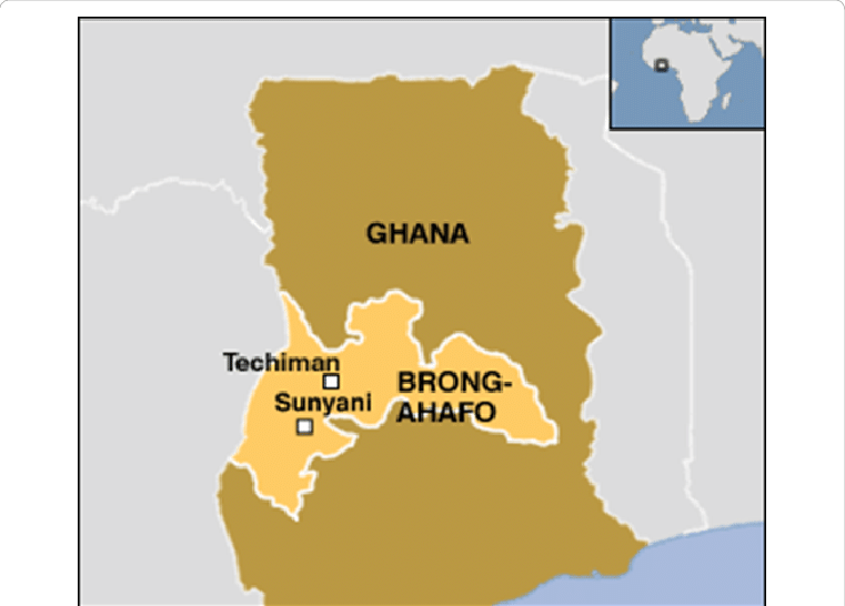 Kaart van Sunyani, Ghana